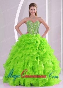 Beautiful Beading Ball Gown Sweetheart Green Quinceanera Gowns for 2014 summer