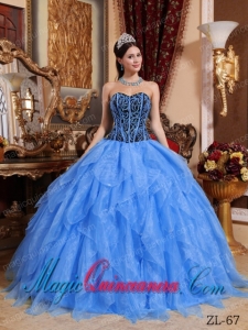 Blue Ball Gown Sweetheart Floor-length Organza Embroidery with Beading Cute Quinceanera Dress