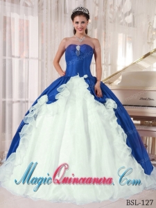 Blue and White Ball Gown Sweetheart Floor-length Beading Cute Quinceanera Dress