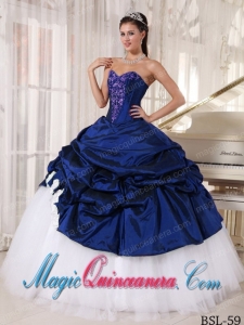 Blue and White Sweetheart Long Appliques Best Quinceanera Dress