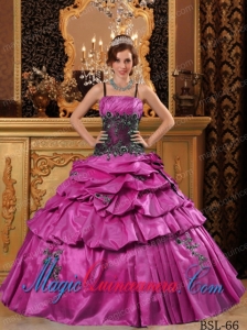 Classic Quinceanera Gowns In Fuchsia Ball Gown Straps With Floor-length Taffeta Appliques