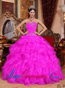 Classic Quinceanera Gowns In Hot Pink Ball Gown Sweetheart Floor-length Organza Beading