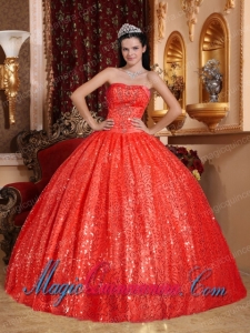 Classic Quinceanera Gowns In Red Ball Gown With Sweetheart Floor-length Beading