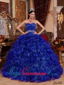 Classic Quinceanera Gowns In Royal Blue Ball Gown Sweetheart Floor-length Organza Beading