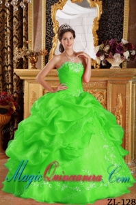Classic Quinceanera Gowns In Spring Green Ball Gown Strapless With Embroidery Organza