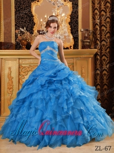 Classic Quinceanera Gowns In Teal Ball Gown With Organza Beading And Ruffles