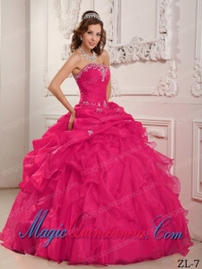 Coral Red Ball Gown Strapless Floor-length Organza Beading And Ruffles Cute Quinceanera Dress