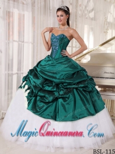 Discount Ball Gown Sweetheart Turquoise and White Quinceanera Dress with Appliques