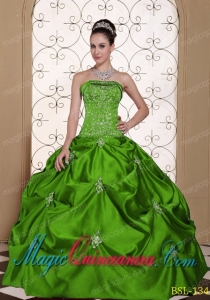 Embroidery Taffeta Strapless Modest Best Quinceanera Dress with Pick-ups