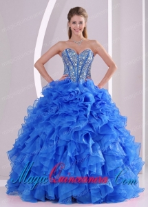 Exquisite Sweetheart Floor-length 2014 Summer Cute Quinceanera Gowns in Blue