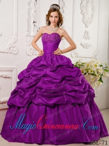 Fuchsia Ball Gown Sweetheart Floor-length Tafftea Appliques Cute Quinceanera Dress