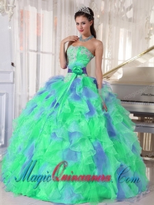 Green and Blue Sweetehart Ruffles and Appliques Cute Quinceanera Dress