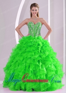 Modest Ball Gown Ruffles and Beading 2013 winter Quinceanera Dresses with Lace up