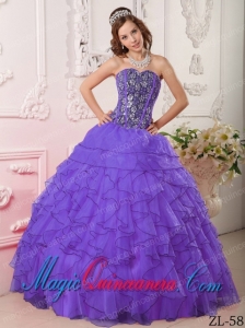 Purple Ball Gown Sweetheart Organza Beading Classic Quinceanera Gowns