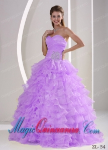 Ruffles Sweetheart Appliques and Ruch Cute Quinceaners Dress For Military Ball