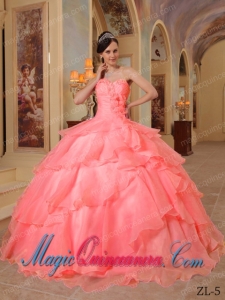 Watermelon Ball Gown Sweetheart Floor-length Organza Beading Cute Quinceanera Dress