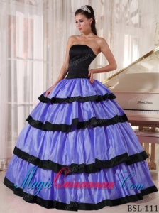 2014 Beautiful Ball Gown Strapless Floor-length Taffeta Quinceanera Dress in Purple and Black