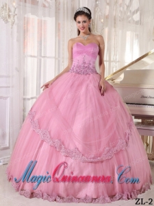 2014 Cheap Pink Ball Gown Sweetheart Appliques Quinceanera Dress