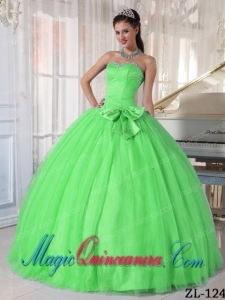 2014 Spring Green Ball Gown Sweetheart Floor-length Tulle Beading and Bowknot Quinceanera Dress