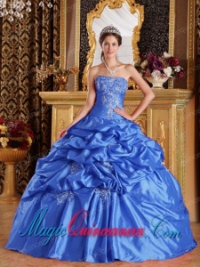 A Aqua Blue Ball Gown Strapless With Pick-ups Taffeta Classic Quinceanera Gowns