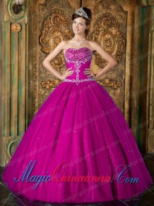 A Beautiful Fuchsia A-Line / Princess Sweetheart With Beading Tulle Classic Quinceanera Gowns
