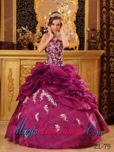 A Dark Purple Classic Quinceanera Gowns Strapless Floor-length Organza Appliques