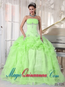 Affordable Yellow Green Ball Gown Strapless Beading Quinceanera Dress