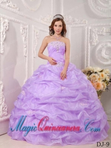An Exclusive Ball Gown Strapless With Organza Appliques Lavender Classic Quinceanera Gowns