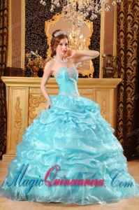 Baby Blue Ball Gown Sweetheart Floor-length Organza Appliques Cute Quinceanera Dress