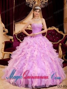 Baby Pink Ball Gown Sweetheart Floor-length Organza Beading Cute Quinceanera Dress