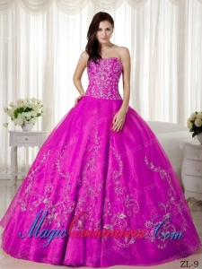 Ball Gown Fuchsia Sweetheart Organza Beading and Embroidery Quinceanera Dress