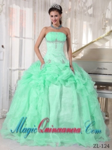 Ball Gown Strapless Apple Green Organza Beading Best Quinceanera Dress