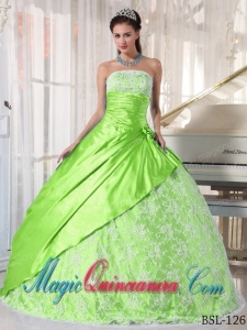 Ball Gown Strapless Spring Green Cheap Taffeta Quinceanera Dress with Lace