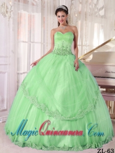 Ball Gown Sweetheart Apple Green Taffeta and Tulle Appliques Best Quinceanera Dress