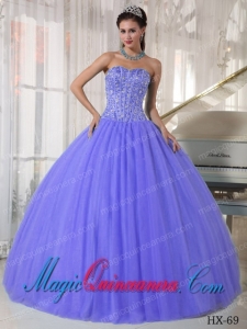 Ball Gown Sweetheart Lilac Tulle Cheap Quinceanera Dress with Beading