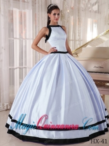 Bateau Cheap Ball Gown Lavender and Black Satin Quinceanera Dress