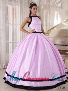 Bateau Floor-length Satin Best Quinceanera Dress in Baby Pink and Black