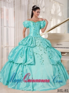 Beautiful Ball Gown Off The Shoulder Floor-length Taffeta Embroidery Quinceanera Dress