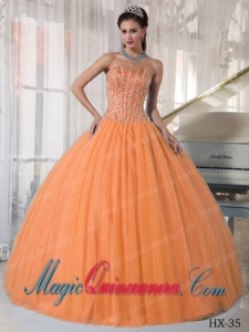 Beautiful Orange Red Ball Gown Sweetheart Floor-length Tulle Beading Quinceanera Dress