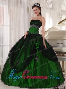 Best Green and Black Strapless Floor-length Beading Quinceanera Dress