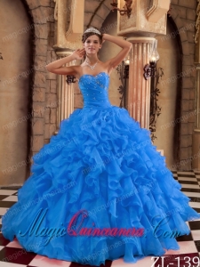 Blue Ball Gown Sweetheart Floor-length Ruffles Organza Cute Quinceanera Dress