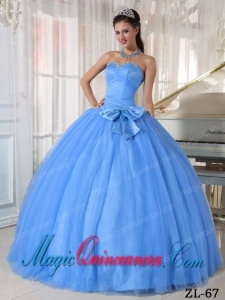Blue Ball Gown Sweetheart Tulle Beading and Bowknot Best Quinceanera Dress