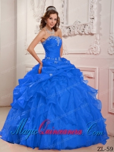 Blue Strapless Floor-length Organza Beading And Ruffles Best Quinceanera Dress