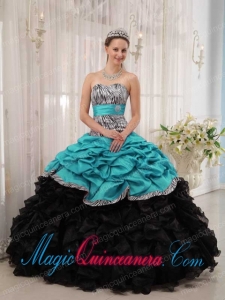 Brand New Turquoise and Black Ball Gown Sweetheart Floor-length Cute Quinceanera Dress