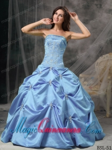 Cheap Aqua Blue Strapless Taffeta Beading Quinceanera Dress