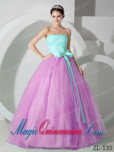 Cheap Ball Gown Strapless Lilac and Apple Green Sash and Ruching Quinceanea Dress