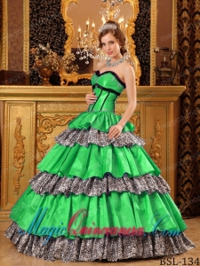 Cheap Ball Gown Sweetheart Taffeta Ruffles Green Quinceanera Dress
