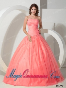 Cheap Beading Strapless Ball Gown Tulle Quinceanera Dress