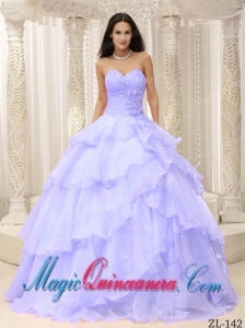 Cheap Ruched Bodice Hand Made Flowers Decorate Waist Quinceanera Dress in Lilac