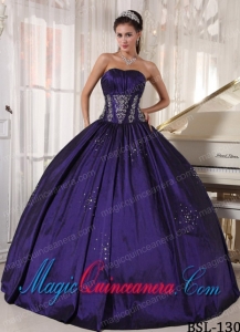 Cheap Strapless Ball Gown Embroidery and Beading Taffeta Quinceanera Dress in Purple